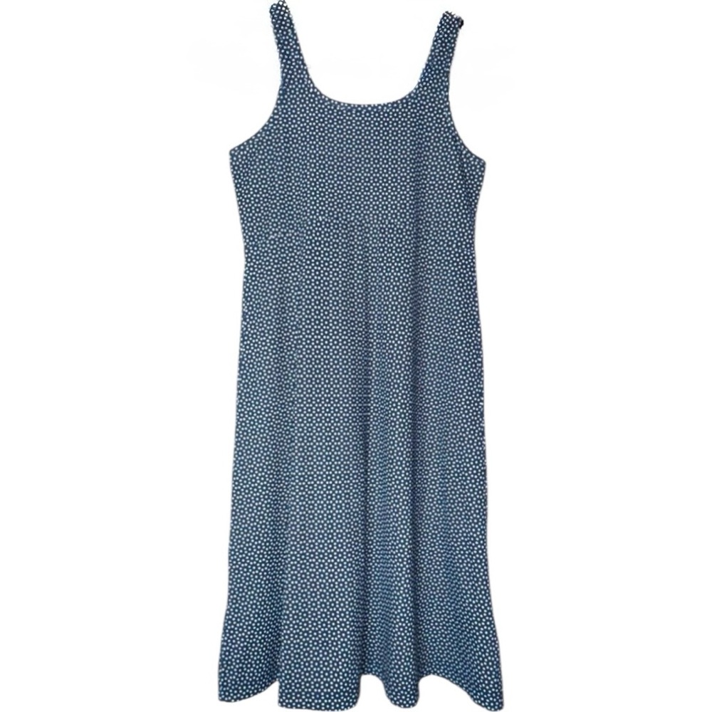 Columbia Performance Fishing Gear Elegant Navy Blue Patterned Sleeveless Dress